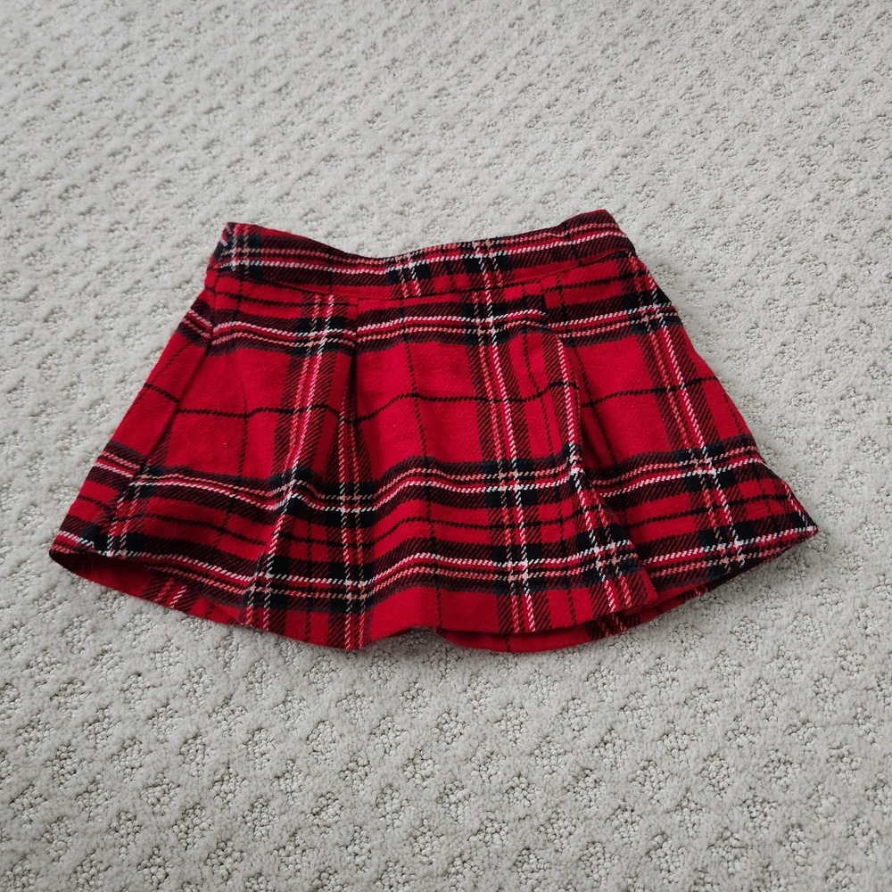 Toddler Girls Red Tartan Plaid Pleated Skirt  W/ Adjustable Waist 2T NWT